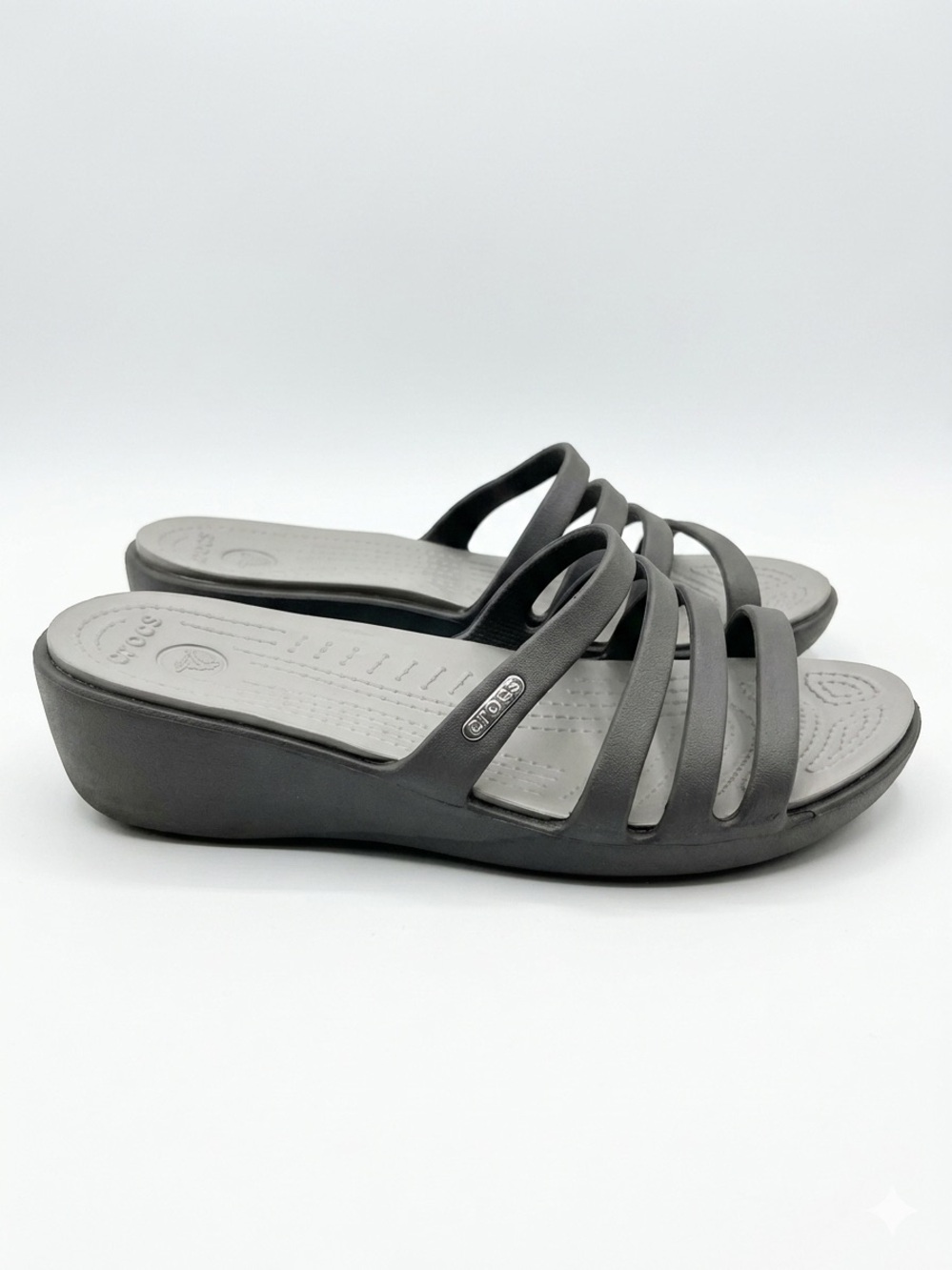 Crocs Rhonda Strappy Wedge Sandal Charcoal Gray W10